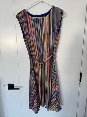 DKNY Multicolor Striped Midi Dress with Belt